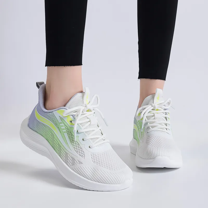 Warrior Lightweight Rebound Abrasion Resistant Low Top Long Distance Running Shoes Women's White Yellow Purple-4