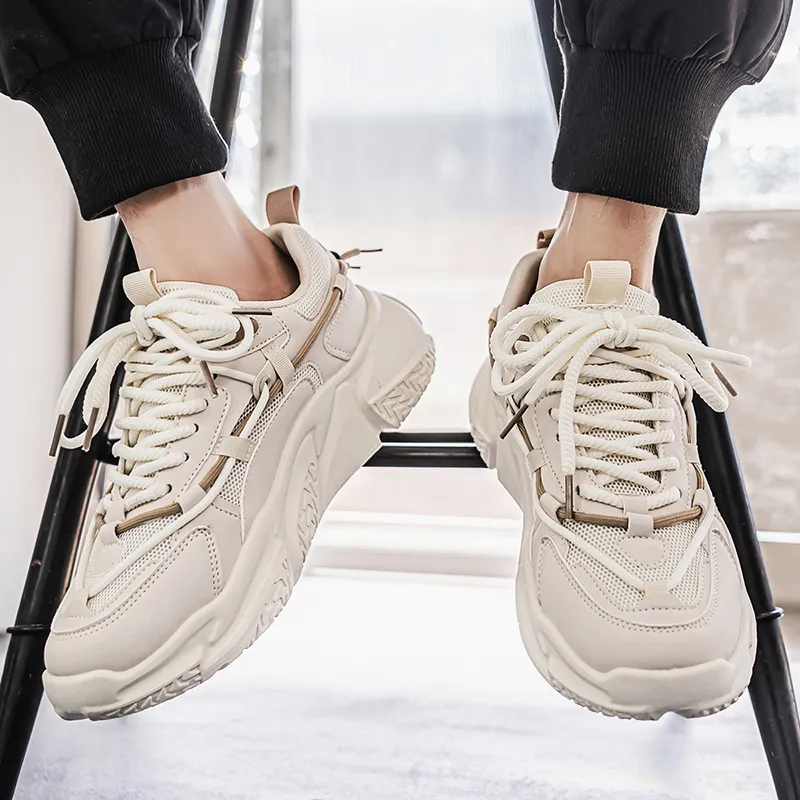 Warrior Height Increasing Wear Resistant Lightweight Slip Resistant Low Top Chunky Sneakers Men's Beige Khaki-7