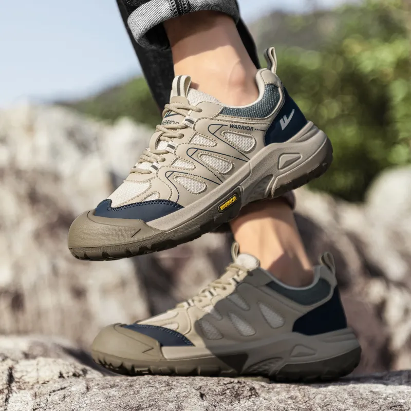 Warrior Wear Resistant Lightweight Height Increasing Low Top Chunky Sneakers Men's Khaki Dark Blue Gray-4
