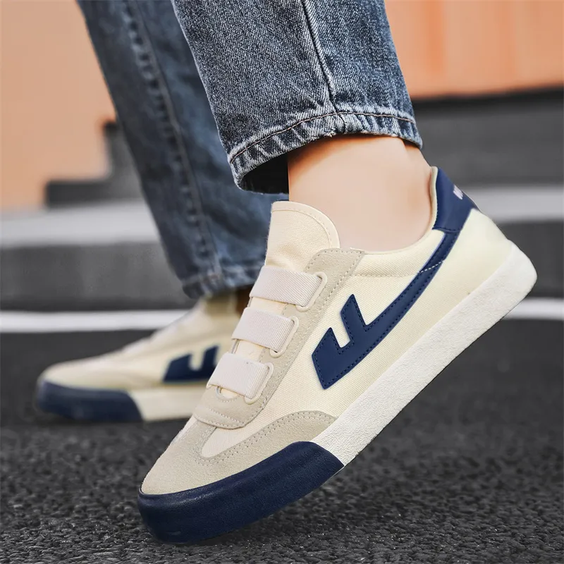 Warrior Slip Resistant, Abrasion Resistant, Lightweight Low Top Canvas Shoes Unisex Beige Dark Blue-7