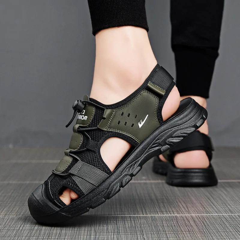 Warrior River Trekking Shoes Wear resistant, Lightweight, Breathable, And Non slip. Beach Sandals Men's Green Black-2