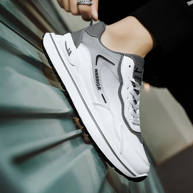 Warrior Cushioning Anti Slip And Wear Resistant Height Increasing Low Top Chunky Sneakers Men's White Gray-4