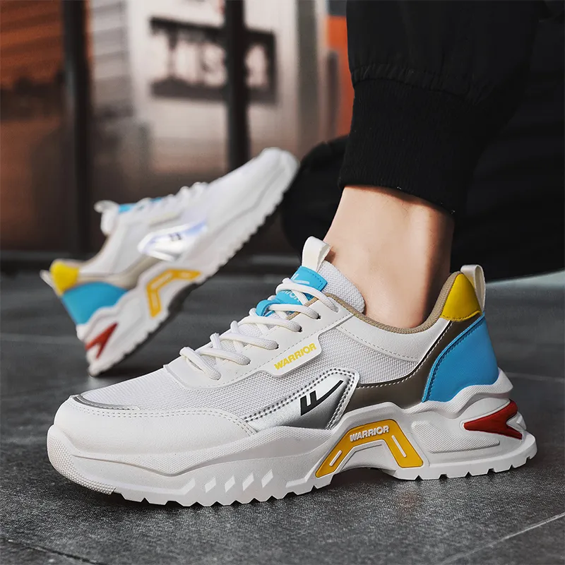 Warrior Anti Slip And Wear Resistant Height Increasing Low Top Casual Shoes Men's Beige Silver Lake Blue-4