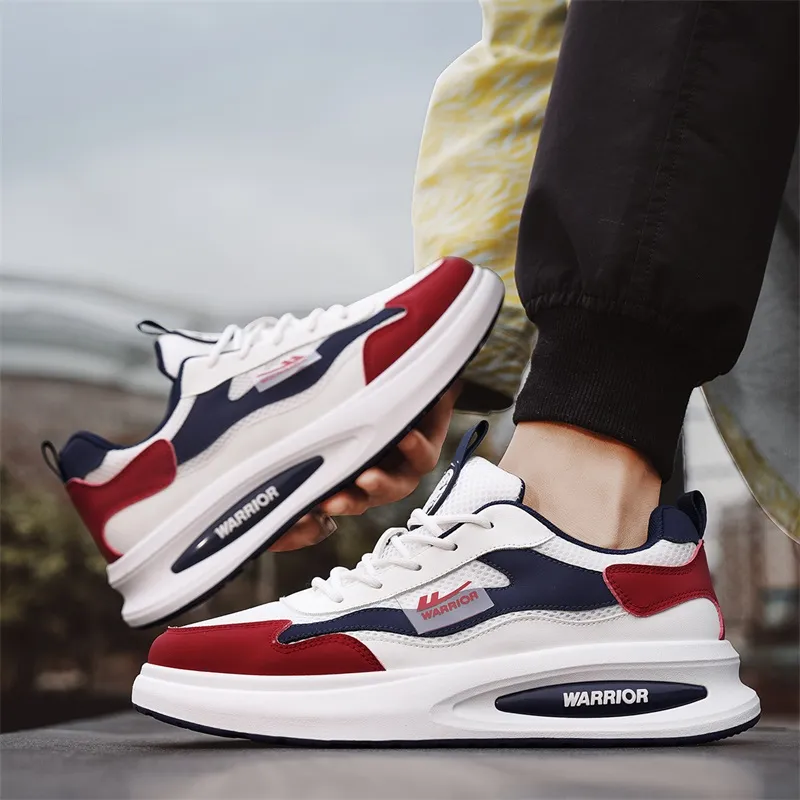 Warrior Slip Resistant, Abrasion Resistant, Breathable Low Top Casual Shoes Men's White Blue Red-4