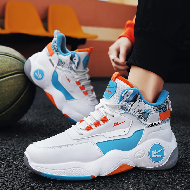WARRIOR Basketball Shoes Men High Top Blue Orange-6