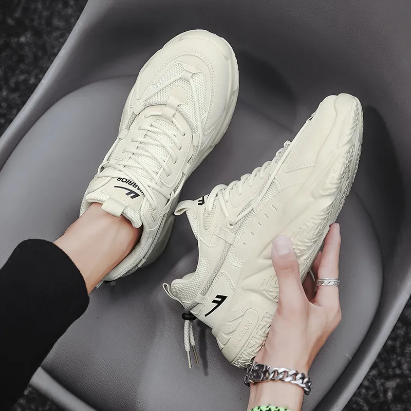 Warrior Slip Resistant, Abrasion Resistant, Breathable Low Top Chunky Sneakers Unisex Beige-9