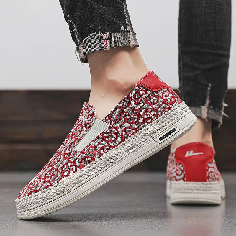 Warrior Height Increasing Wear Resistant Lightweight Breathable Slip Resistant Low Top Canvas Shoes Men's Burgundy Gray-8
