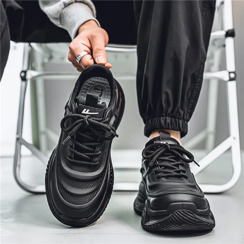 Warrior Coverage Height Increasing Abrasion Resistant Slip Resistant Low Top Chunky Sneakers Men's Black-4