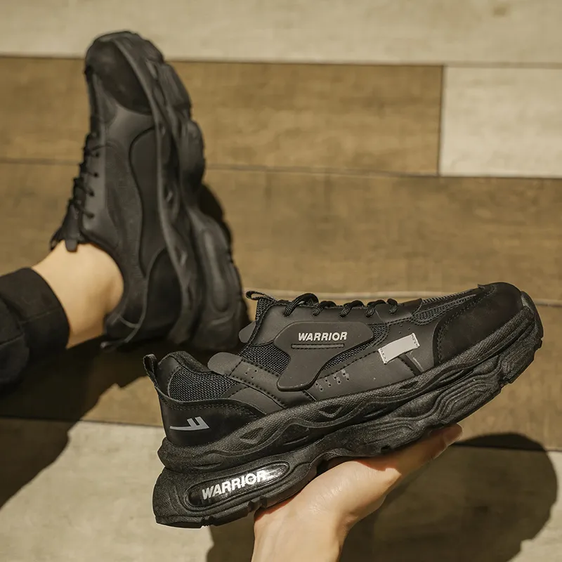 Warrior Height Increasing Wear Resistant Lightweight Slip Resistant Low Top Chunky Sneakers Men's Black-7