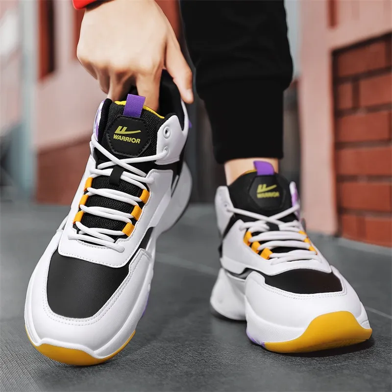Warrior Cushioning Height Increasing Wear Resistant Slip Resistant High Top Basketball Shoes Men's White Black Purple-7