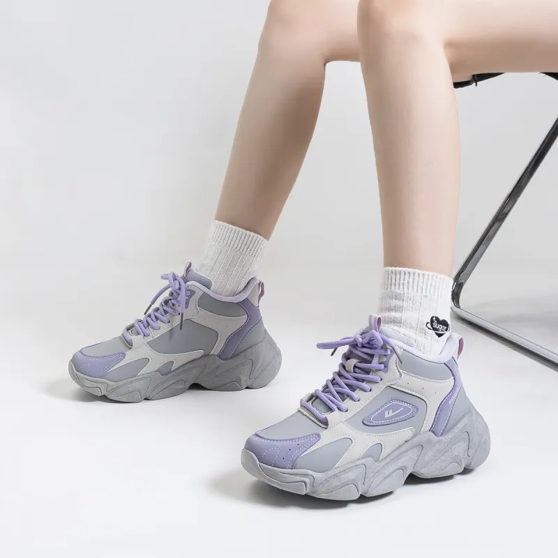 Warrior Slip Resistant, Abrasion Resistant, Thermal High Top Chunky Sneakers Women's Gray Purple-2