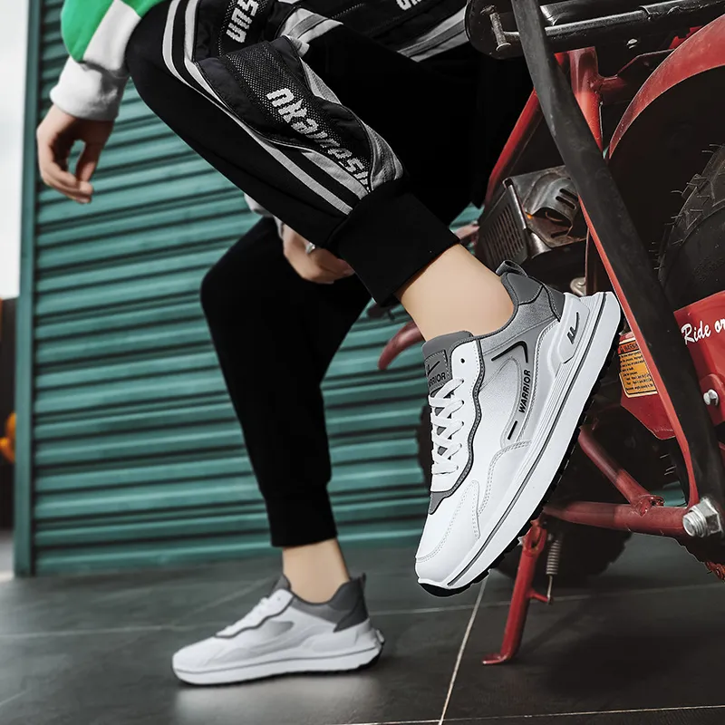 Warrior Cushioning Anti Slip And Wear Resistant Height Increasing Low Top Chunky Sneakers Men's White Gray-8