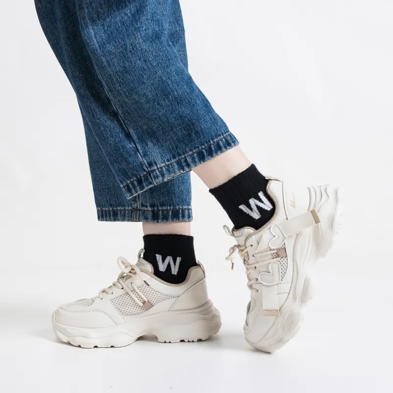 Warrior Coverage Height Increasing Abrasion Resistant Lightweight Slip Resistant Low Top Chunky Sneakers Women's Beige-4