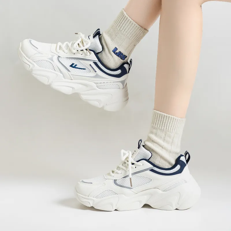 Warrior Abrasion Resistant Coverage Lightweight Low Top Chunky Sneakers Women's Beige Gray Light Blue-4