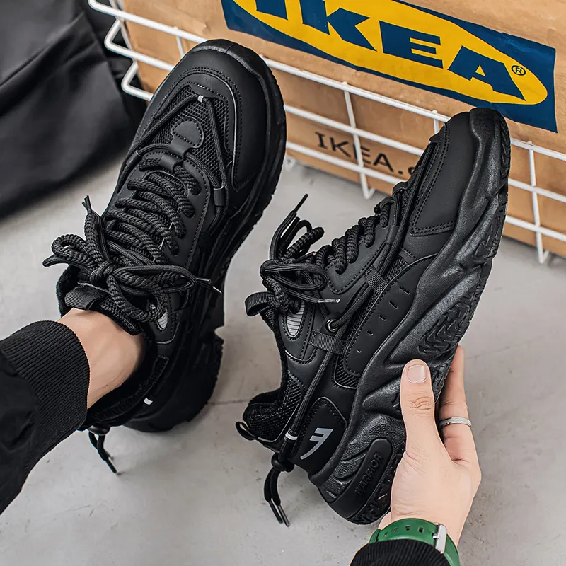 Warrior Warm Coverage Height Increasing Wear Resistant Lightweight Slip Resistant Low Top Chunky Sneakers Unisex Black-3