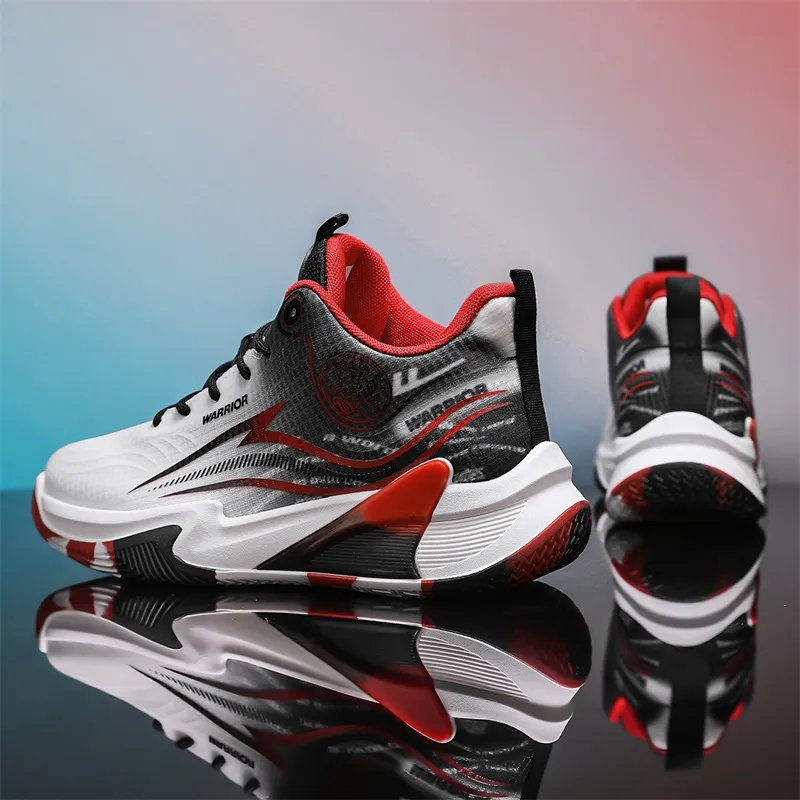 Warrior Coverage Height Increasing Lightweight Breathable Slip Resistant Low Top Basketball Shoes Men's White Black Red-6