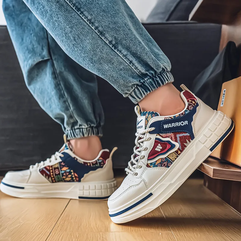 Warrior Slip Resistant, Abrasion Resistant, Lightweight Low Top Skateboard Shoes Men's Beige Dark Blue Red-5
