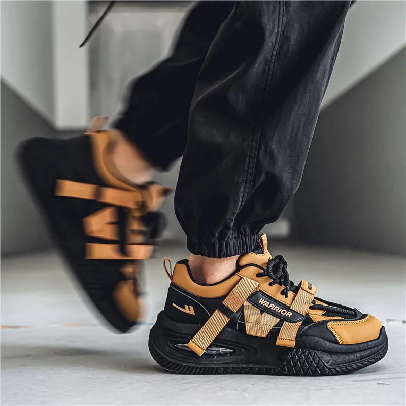Warrior Shock Absorbers With Slip Resistant And Abrasion Resistant Properties Low Top Chunky Sneakers Men's Brown Black-4