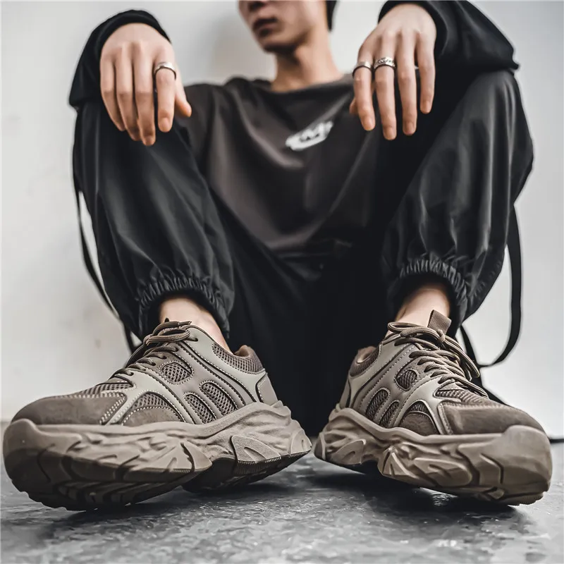 Warrior Cushioning Anti Slip Wear Resistant Breathable Lightweight Height Increasing Low Top Chunky Sneakers Men's Gray-13
