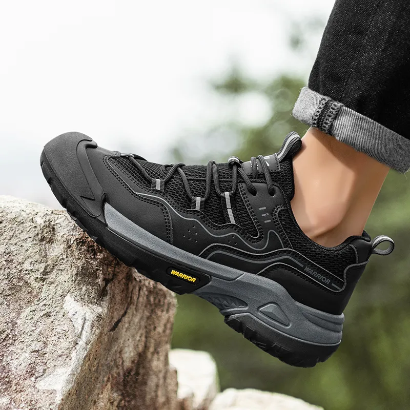 Warrior Hiking Shoes Coverage Wear Resistant Lightweight Slip Resistant Low Top Chunky Sneakers Men's Black-6