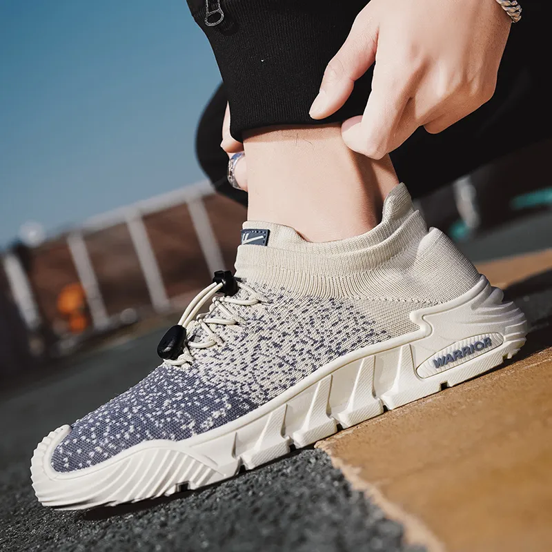 Warrior Slip Resistant, Abrasion Resistant, Breathable Low Top Casual Shoes Men's Beige Blue-5