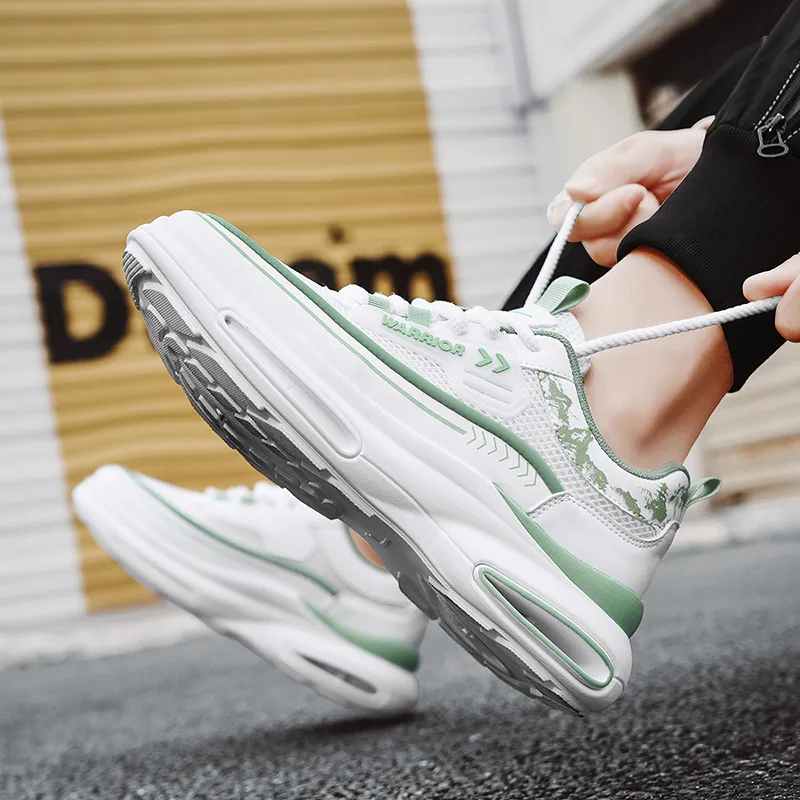Warrior Coverage Height Increasing Abrasion Resistant Lightweight Slip Resistant Low Top Casual Shoes Men's White Green-7