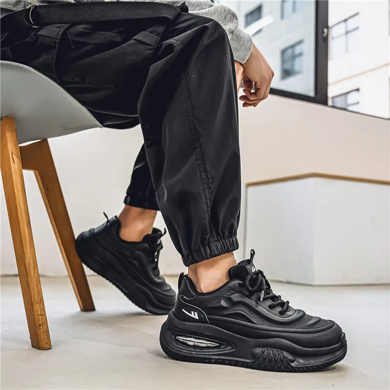 Warrior Coverage Height Increasing Abrasion Resistant Slip Resistant Low Top Chunky Sneakers Men's Black-7