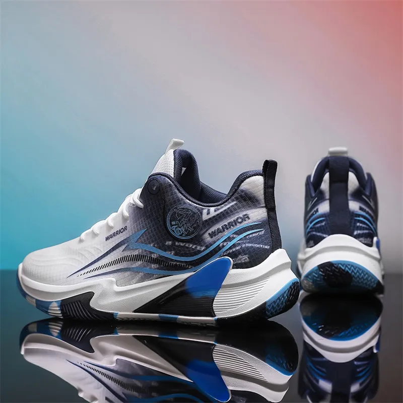 Warrior Coverage Height Increasing Lightweight Breathable Slip Resistant Low Top Basketball Shoes Men's White Dark Blue-6