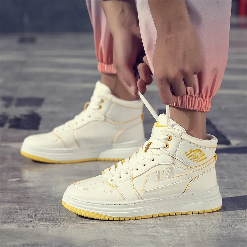 Warrior Anti Slip Wear Resistant High Top Skateboard Shoes Unisex White Yellow-6