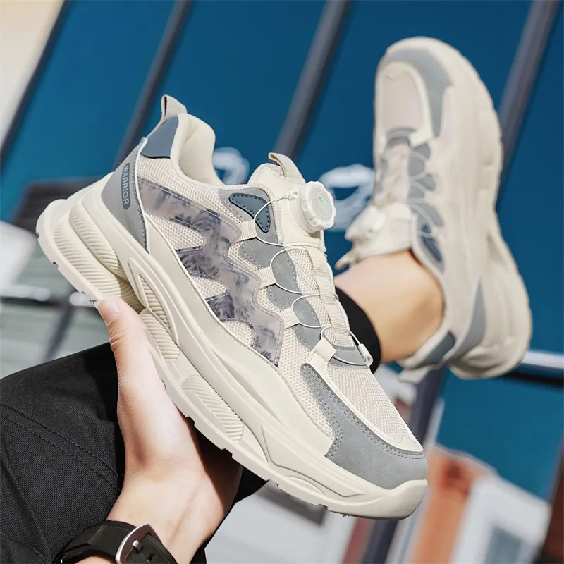 WARRIOR Chunky Sneakers Men Low Top Beige/Gray/Blue-8
