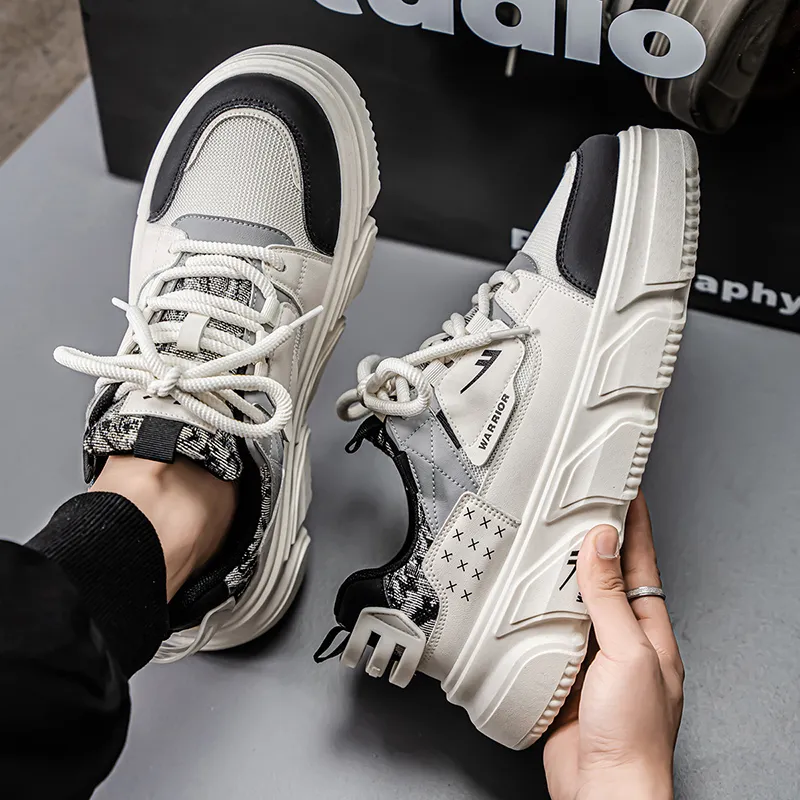 Warrior Coverage Height Increasing Abrasion Resistant Lightweight Slip Resistant Low Top Casual Shoes Men's Beige Black-4