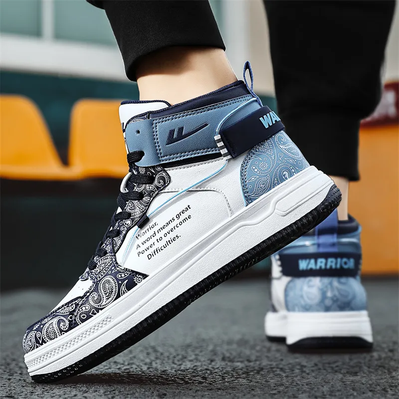 WARRIOR Skateboard Shoes Unisex High Top Dark Blue/Light Blue-2
