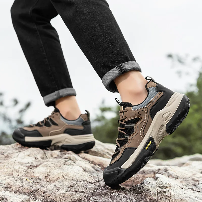 Warrior Hiking Shoes Coverage Wear Resistant Lightweight Slip Resistant Low Top Chunky Sneakers Men's Brown Black Gray-7