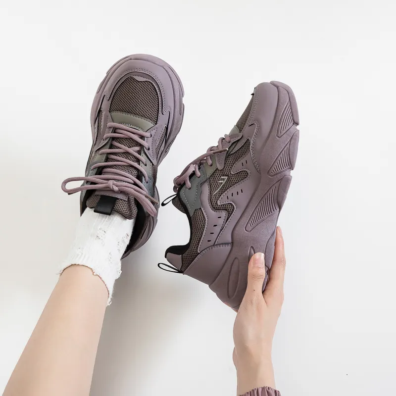 WARRIOR Chunky Sneakers Women's Low Top Gray-1