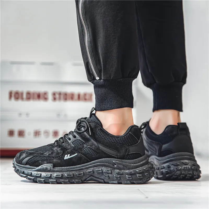 Warrior Cushioning Height Increasing Abrasion Resistant Lightweight Slip Resistant Low Top Chunky Sneakers Men's Black-7