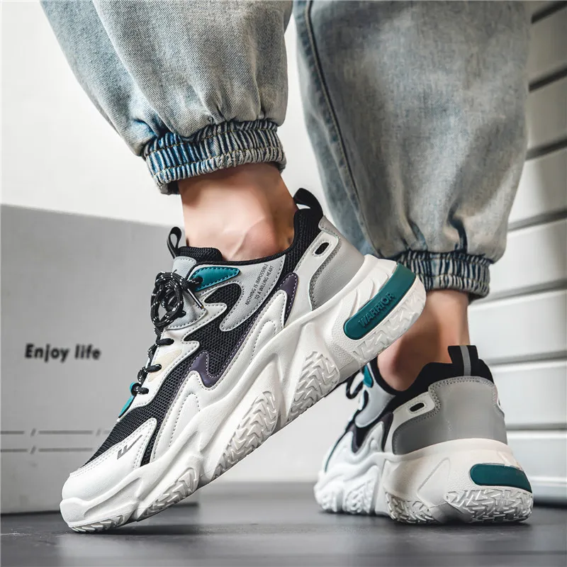 Warrior Slip Resistant, Abrasion Resistant, Breathable Low Top Chunky Sneakers Unisex Black White Gray-3