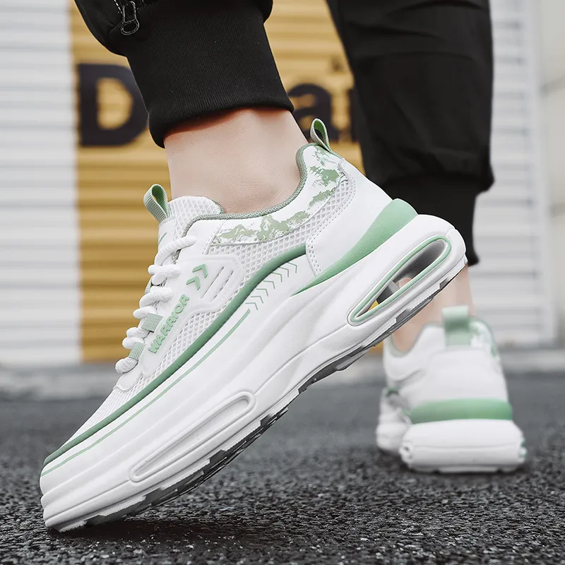 Warrior Coverage Height Increasing Abrasion Resistant Lightweight Slip Resistant Low Top Casual Shoes Men's White Green-5