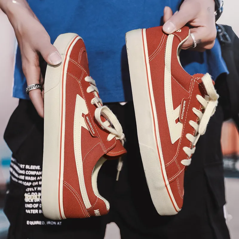 Warrior Anti Slip Wear Resistant Low Top Canvas Shoes Unisex Rusty Red Beige-7