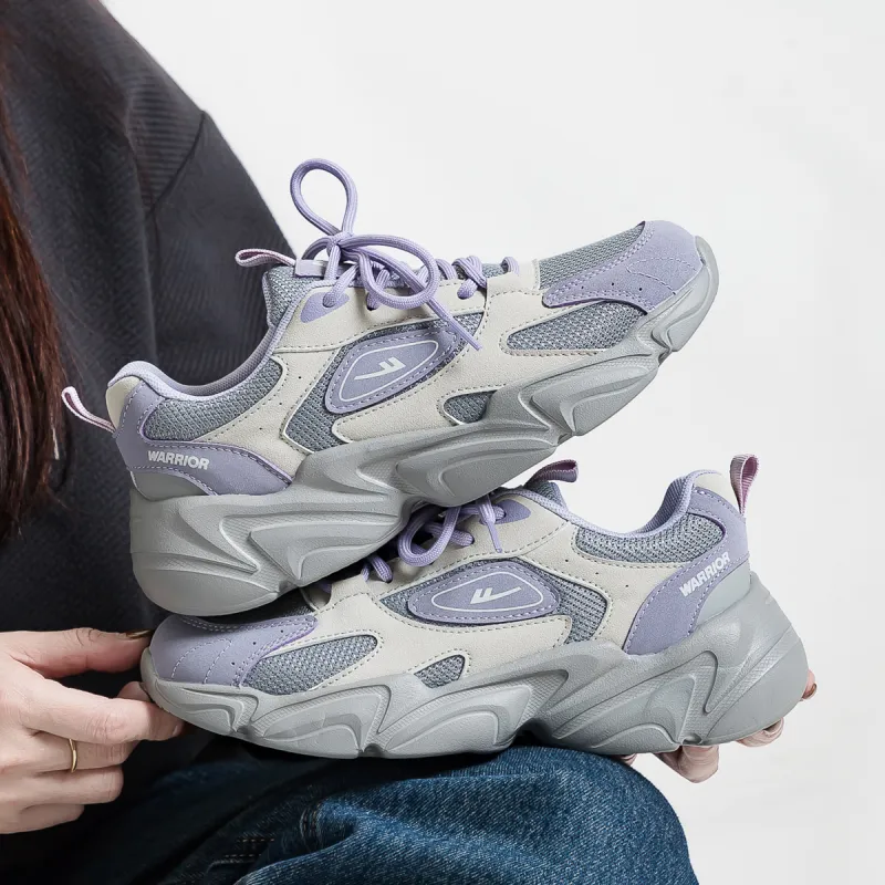 Warrior Height Increasing Wear Resistant Lightweight Slip Resistant Low Top Chunky Sneakers Women's Gray Purple-1