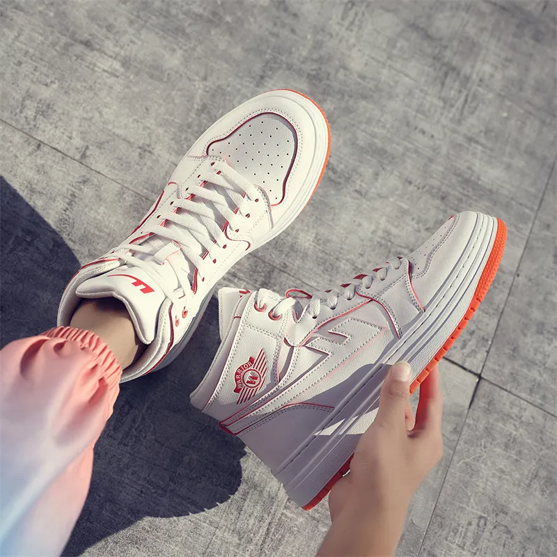 Warrior Anti Slip Wear Resistant High Top Skateboard Shoes Unisex White Orange-5