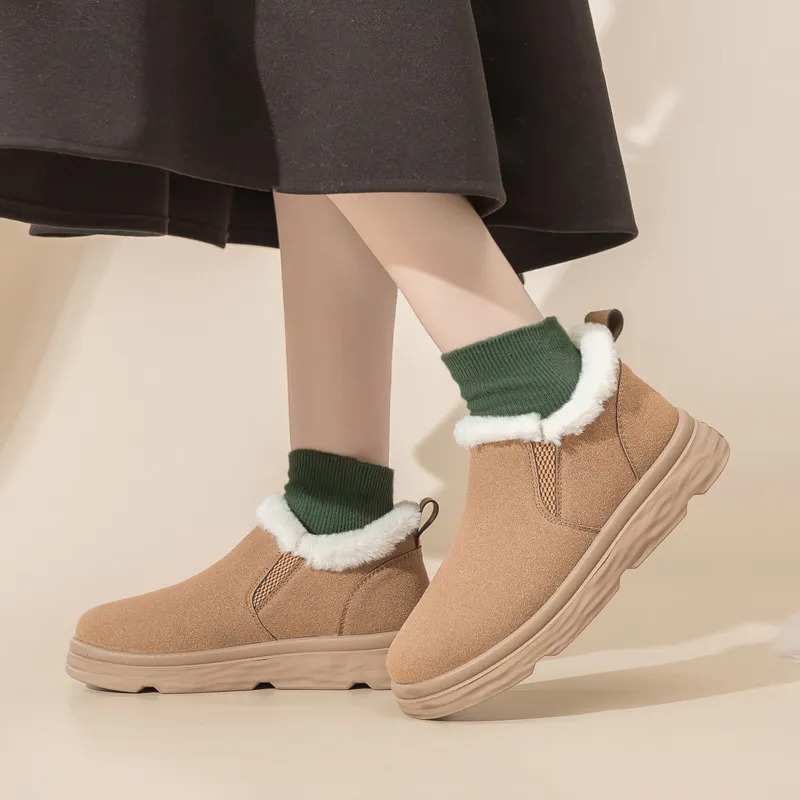 Warrior Thermal Coverage Height Increasing Abrasion Resistant Slip Resistant Ankle Length Snow Boots Women's Camel-5