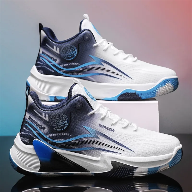 Warrior Coverage Height Increasing Lightweight Breathable Slip Resistant Low Top Basketball Shoes Men's White Dark Blue-7