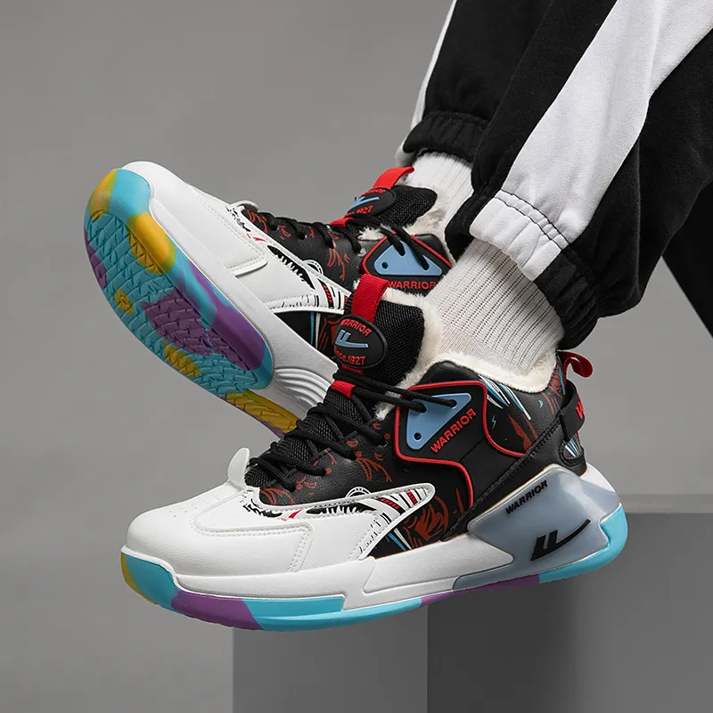 WARRIOR Basketball Shoes Men Mid Top Red/Blue-6