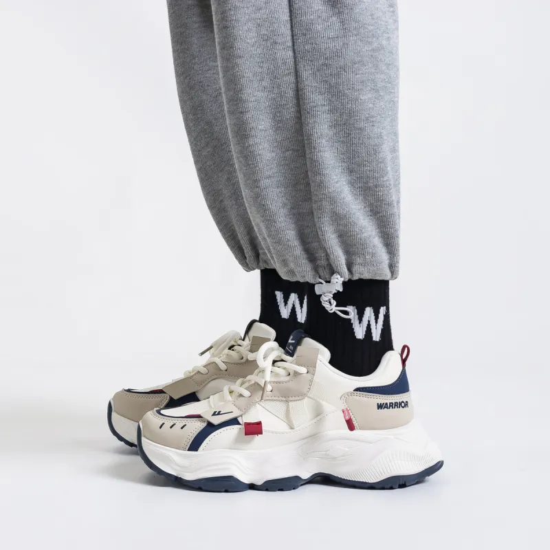 Warrior Breathable Coverage Height Increase Low Top Chunky Sneakers Women's Beige Blue-3
