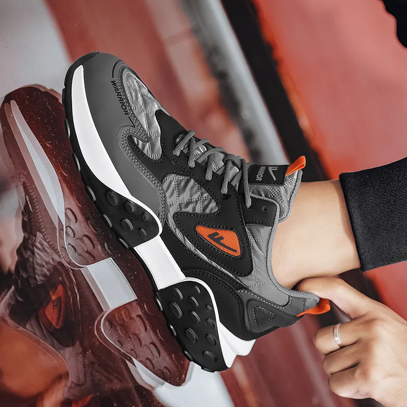 Warrior Slip Resistant Abrasion Resistant Shock Absorbers Low Top Chunky Sneakers Men's Black Gray Orange-7