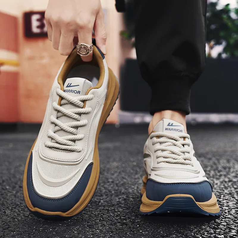 Warrior Anti Slip And Wear Resistant Height Increasing Low Top Casual Shoes Men's Brown Beige Blue-4