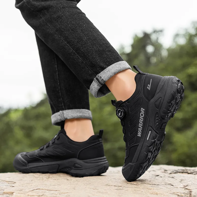 Warrior Hiking Shoes Coverage Wear Resistant Lightweight Slip Resistant Low Top Chunky Sneakers Men's Black-6
