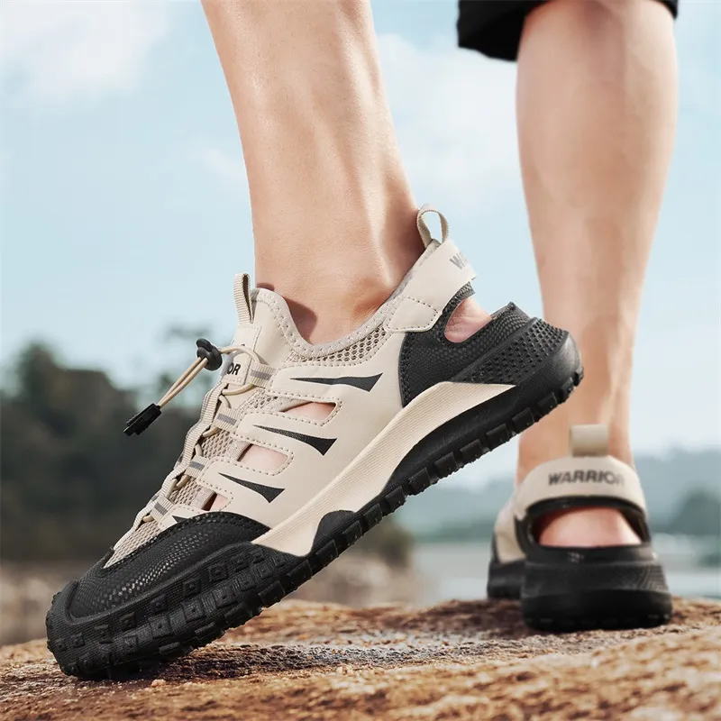 Warrior Breathable Height Increasing Rebound River Trekking Shoes Men's Khaki Black-6