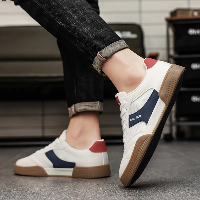 Warrior Coverage Abrasion Resistant, Breathable Low Top Skateboard Shoes Men's Beige Blue Red-7