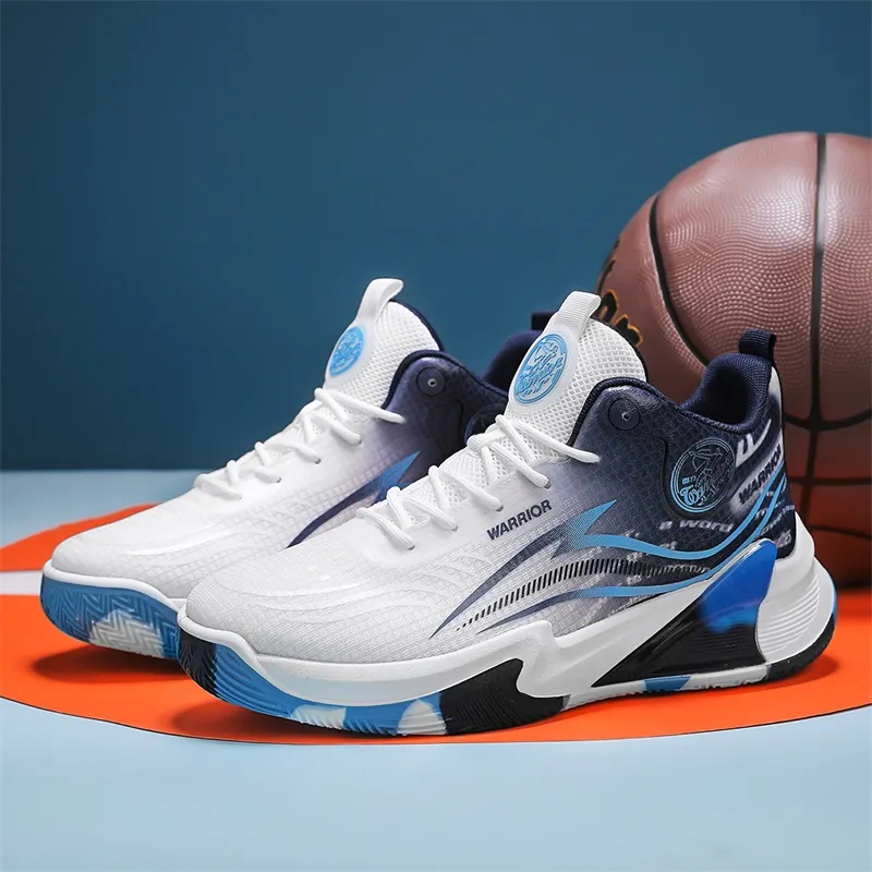 Warrior Coverage Height Increasing Lightweight Breathable Slip Resistant Low Top Basketball Shoes Men's White Dark Blue-4